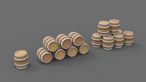 3D Low Poly  Stylized Barrels Lowpoly