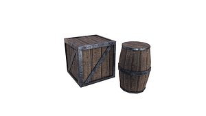 3D Wooden Box and Barrel