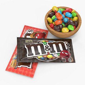 Various M and Ms Candies in Bowl with Packages