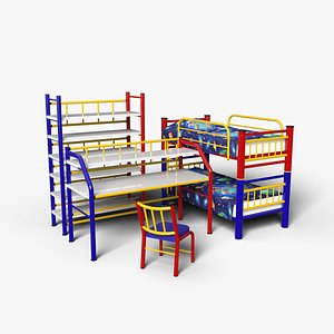 Retro Furniture 90s Vintage Style Complete Pack Bunk Bed Single Beds Desktop Storage Rack Chair