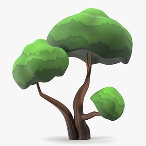 3D Double Tree Cartoon Style Handpaint Texture