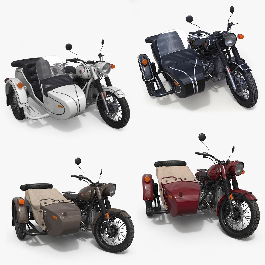 Ural M70 Sidecar Motorcycles Rigged Collection 3D model preview