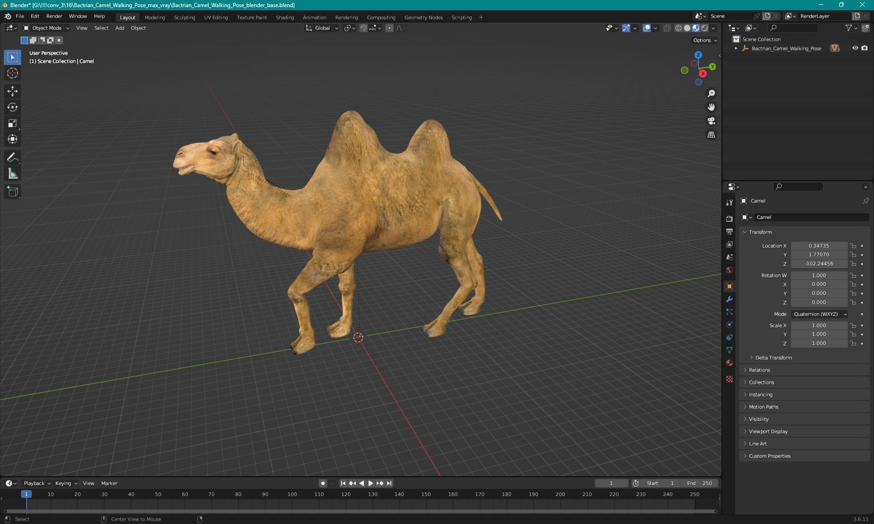 3D Bactrian Camel Walking Pose model https://p.turbosquid.com/ts-thumb/cK/EqZotQ/xQ/bactrian_camel_walking_pose_1003/jpg/1737968847/1920x1080/fit_q87/c169c5a7655c11cd214857268645060064be0d1c/bactrian_camel_walking_pose_1003.jpg