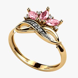 Three 5mm Marquises Gold Ring 3D model