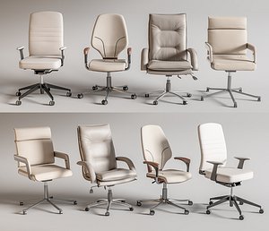 3D White Office Chair Leather Armchair Lounge Chair