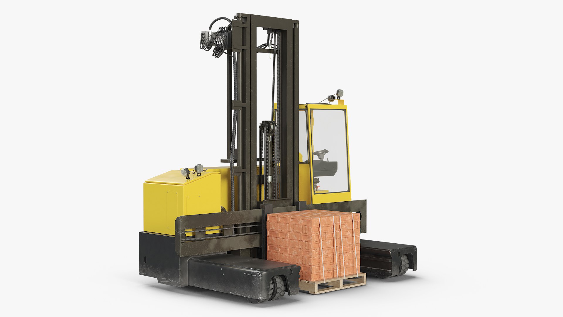 Industrial Side Forklift Carrying Bricks Yellow 3D model preview