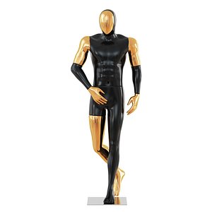 3D model black male mannequin gold