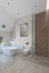 Spacious bathroom with stone tiles model