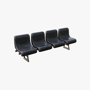 Dirty Black 4 Seats Waiting Room Bench Airport 3D model