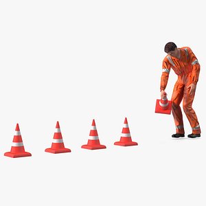 Dirty Road Worker Set Up Cone 3D