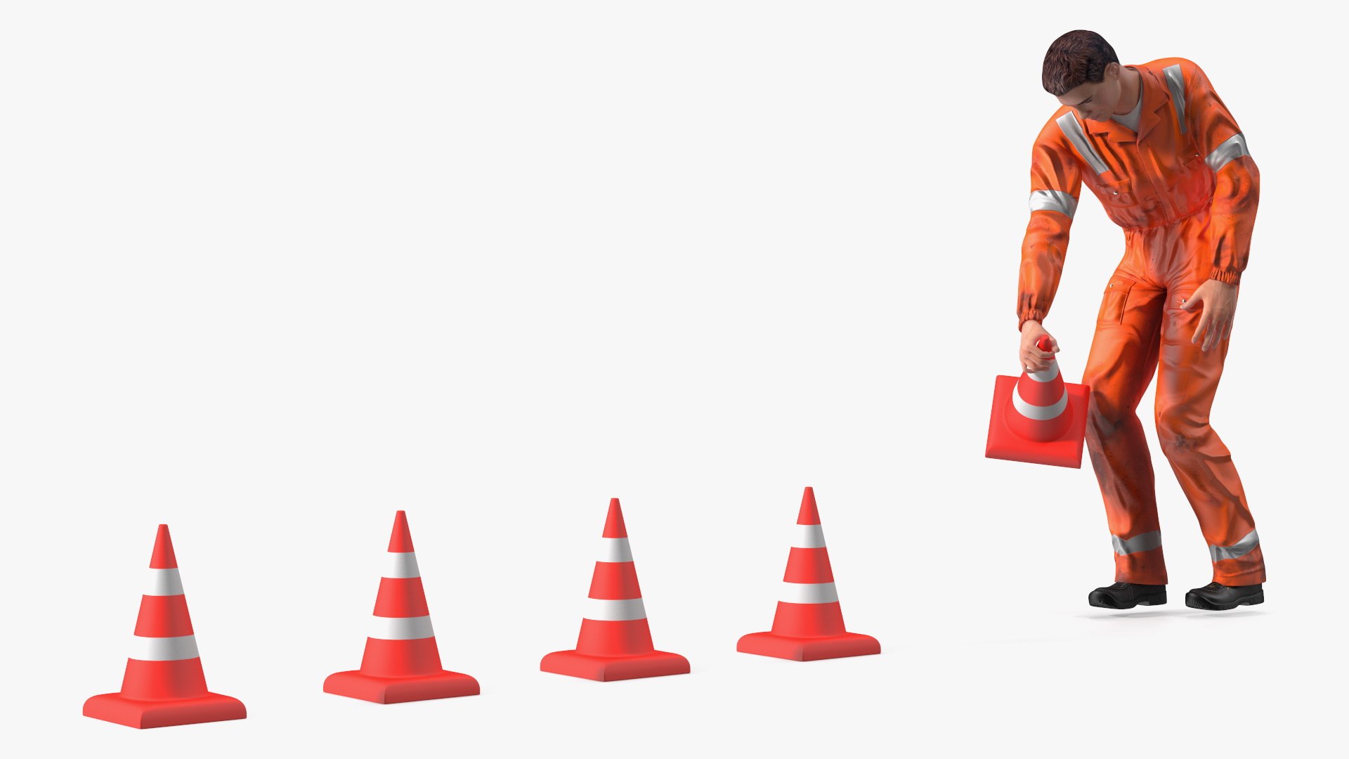 Dirty Road Worker Set Up Cone 3D model preview