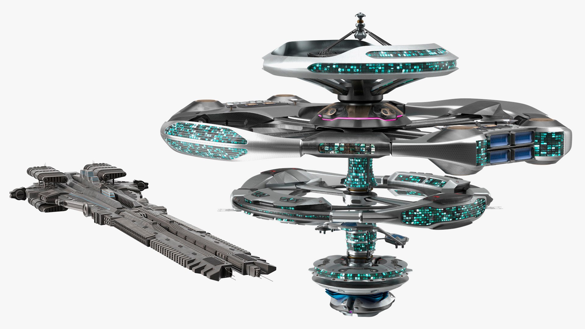 Sci Fi Space Station With Interplanetary Spacecraft Collection 3D Model ...
