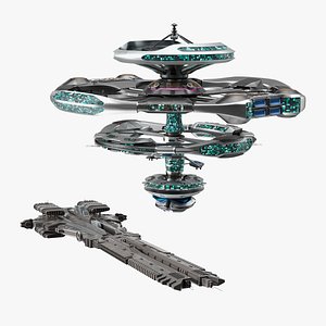 Sci Fi Space Station with Interplanetary Spacecraft Collection 3D model