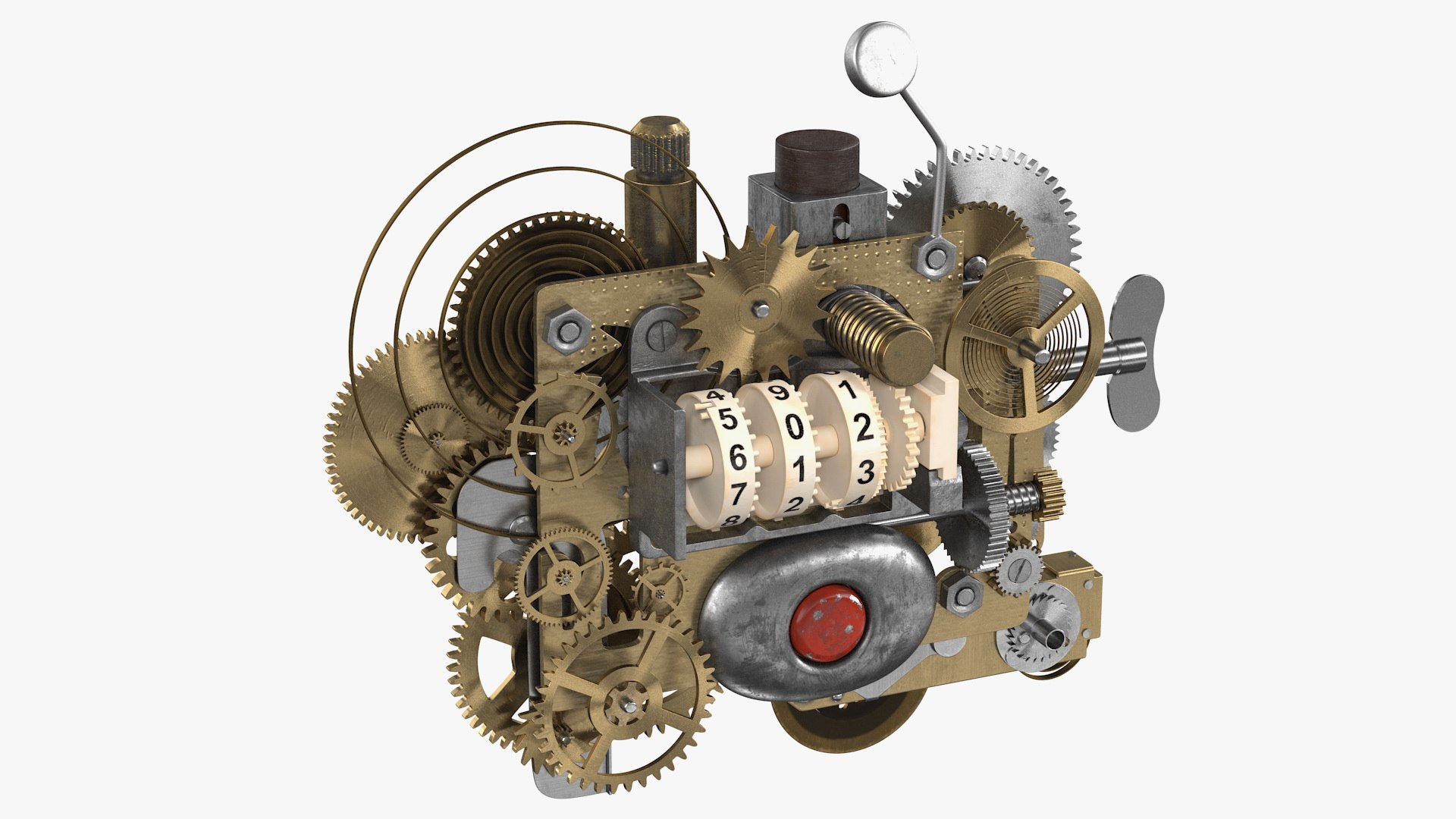 Clockwork Gear with Counter Mechanism Bronze 3D model preview
