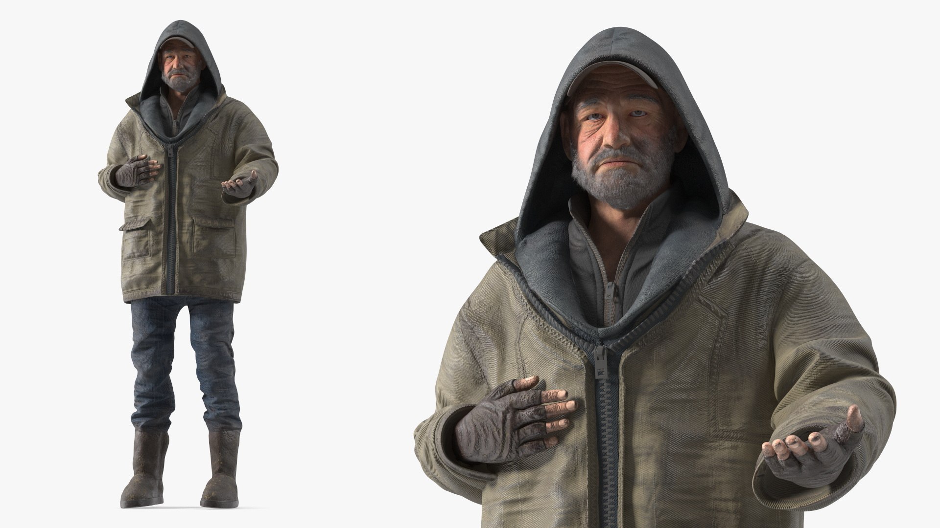Homeless Old Man Rigged 3D model preview
