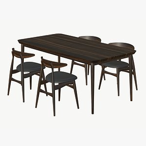Wood Dining Table Chair Realistic 3D model