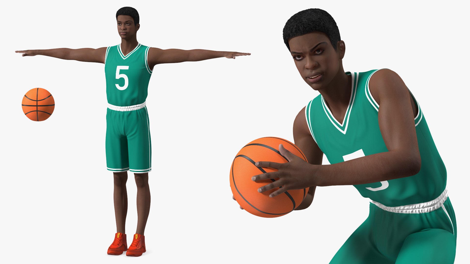 Dark Skin Teenager Basketball Player Rigged 3D model preview
