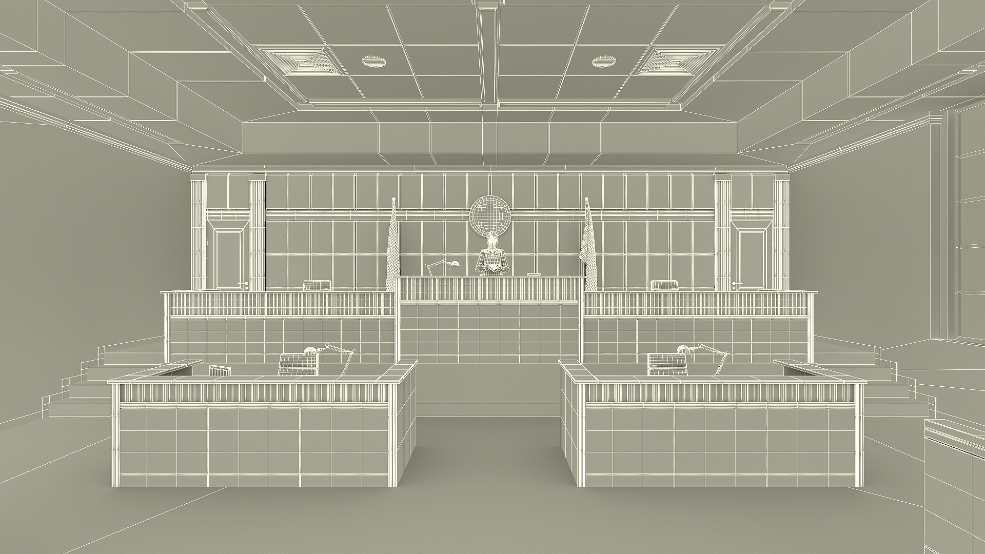 US Courtroom Room Interior With Female Judge Rigged 3D Model ...
