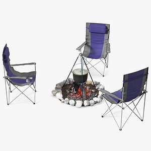 Chairs Around Campfire Pit 3D model