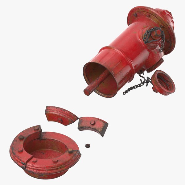 3D Red Fire Hydrant Damaged