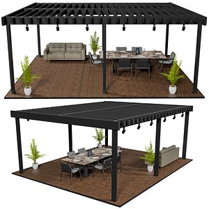 3D Modern Pergola with Furniture