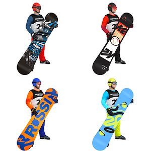 3D pack rigged snowboarder boards model