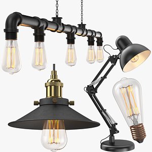 Detailed Three Industrial Lamps