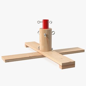Wooden Christmas Tree Stand with Red Metal 3D model