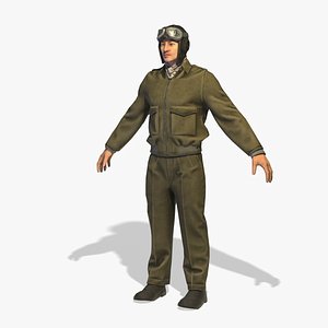 3D world war pilot rigged model