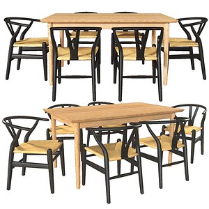 3D model Oslo 180cm Oak Dining Table and Natural Hans Wegner Replica Wishbone Chairs