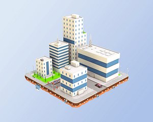 3D city block buildings factory