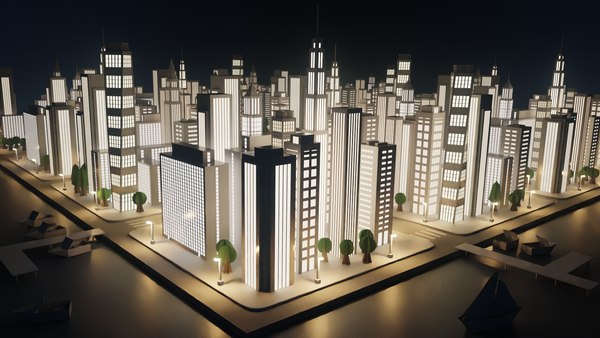 Paper City at Night 3D model
