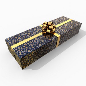 Gift Box - Long Rectangular with Glossy Tied Ribbon Rosette 3D model