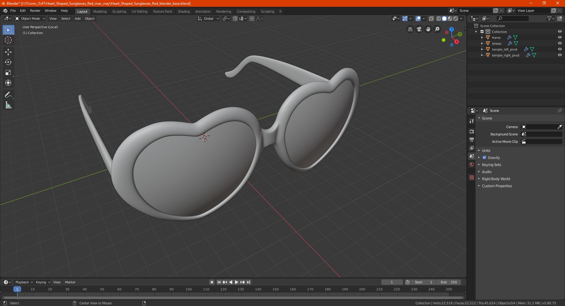 Heart Shaped Sunglasses Red Polka Dot 3D model preview