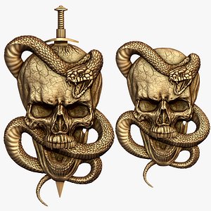 Skull snake knife bas-relief