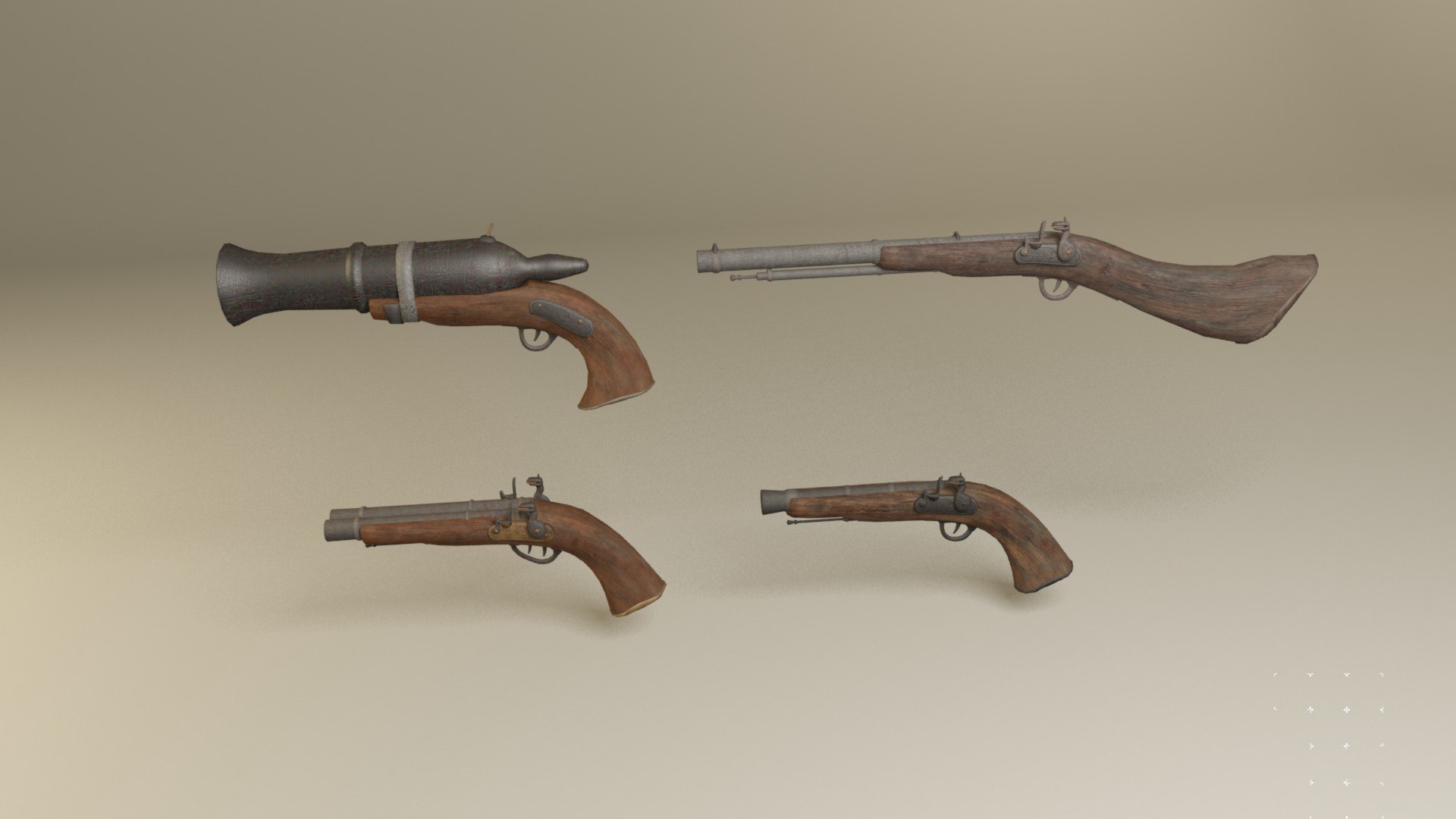 Flintlock Pirate Guns And Shotguns And Hand Cannons Collection Model ...