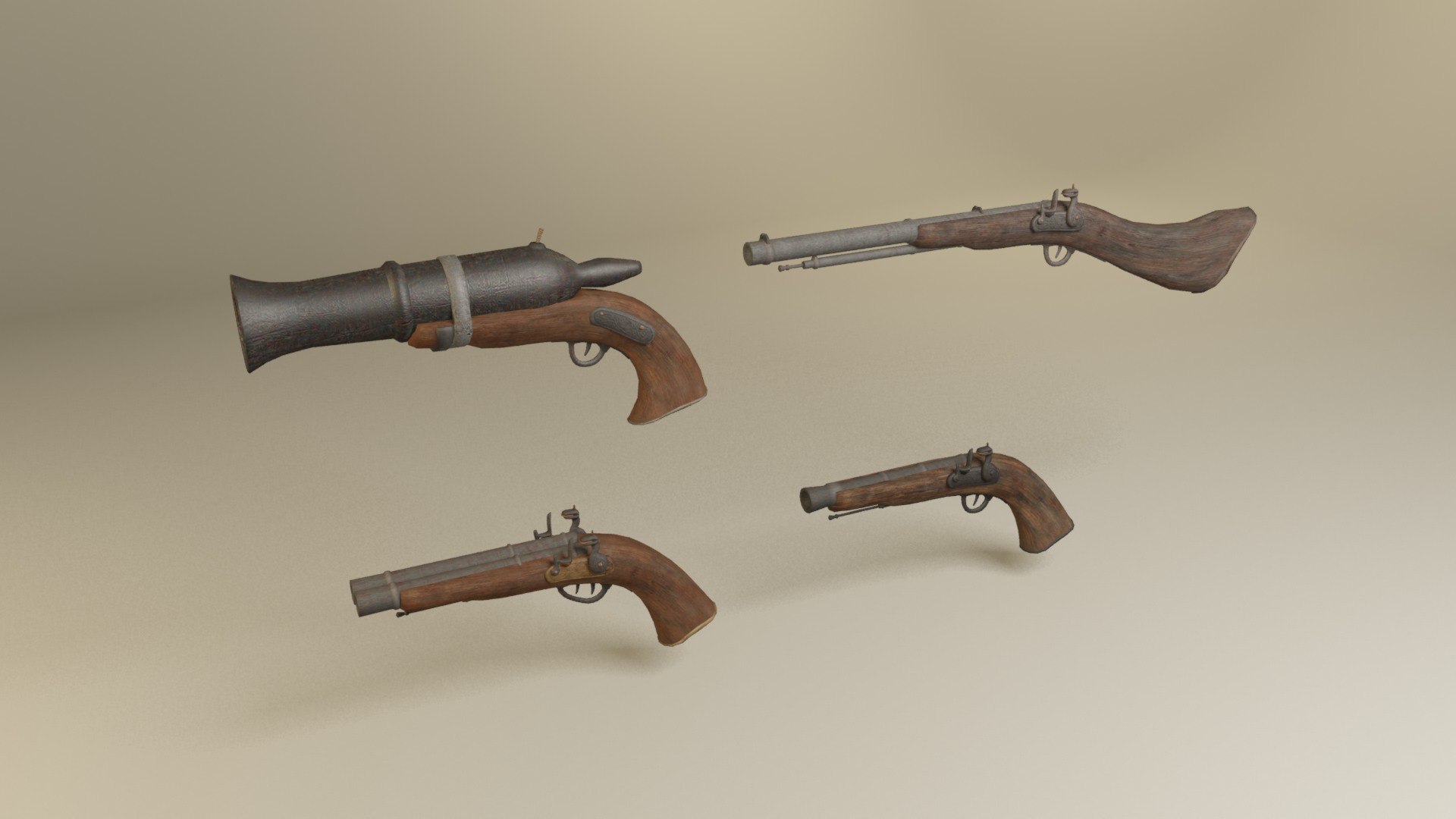 Flintlock Pirate Guns And Shotguns And Hand Cannons Collection Model ...