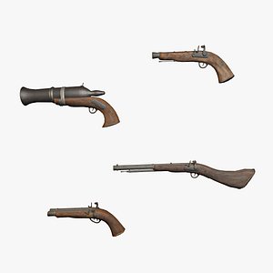 Flintlock pirate guns and shotguns and hand cannons collection model