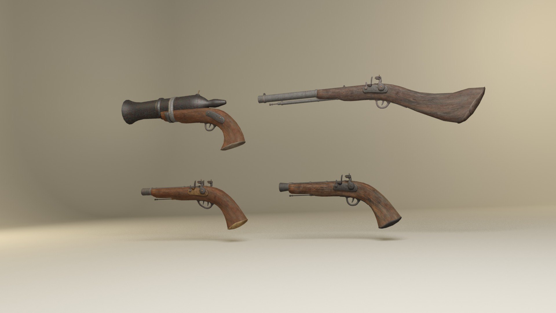 Flintlock Pirate Guns And Shotguns And Hand Cannons Collection Model ...