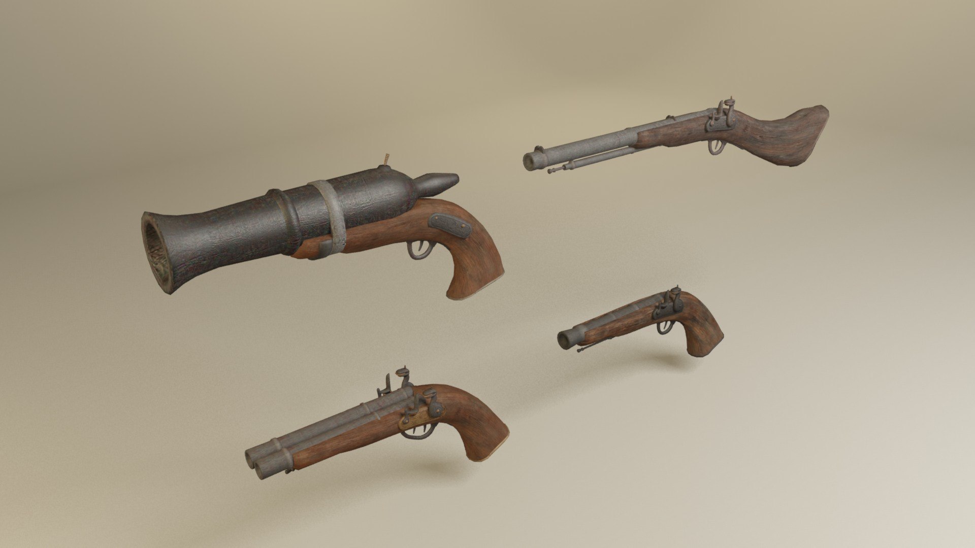 Flintlock Pirate Guns And Shotguns And Hand Cannons Collection Model ...