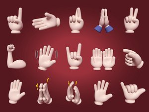 Cartoon Hand Emoji Signs Icons Pack - Direction Muscle Pray