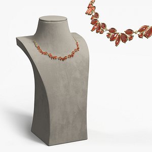 Gold Necklace with Gemstones on Stand 3D model