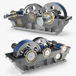 Industrial Gearbox Helical Gear Train Gray Open