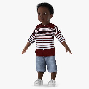 Black Baby Boy Outdoor in Summer Outfit A-Pose