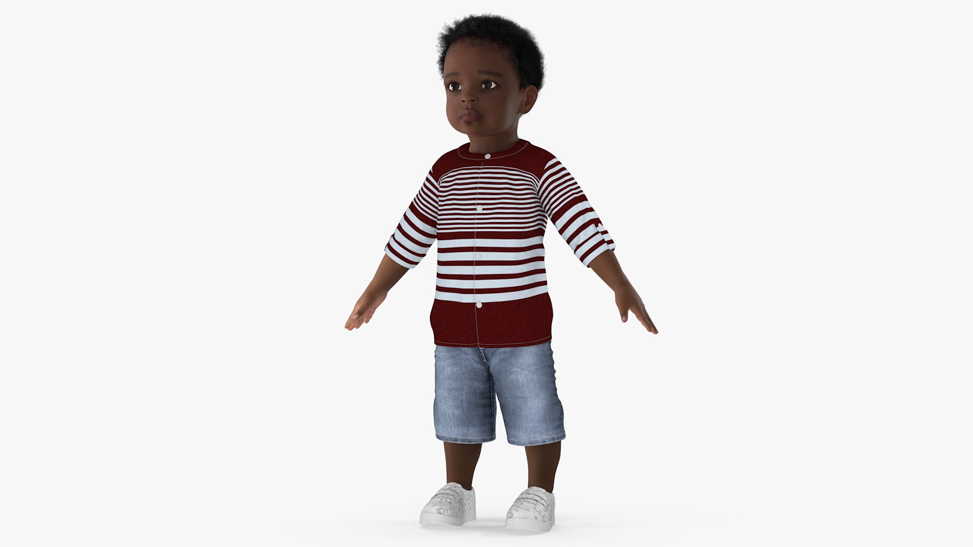 Black Baby Boy Outdoor in Summer Outfit A-Pose 3D model preview