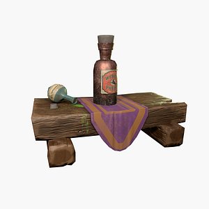 Medieval witch shelf with poison gameready