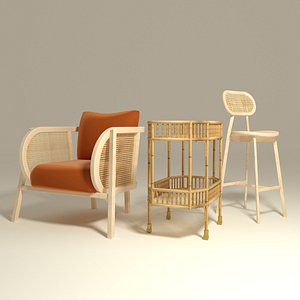 3D set rattan bamboo armchair
