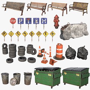 3D Abandoned City Street Elements Vol 1
