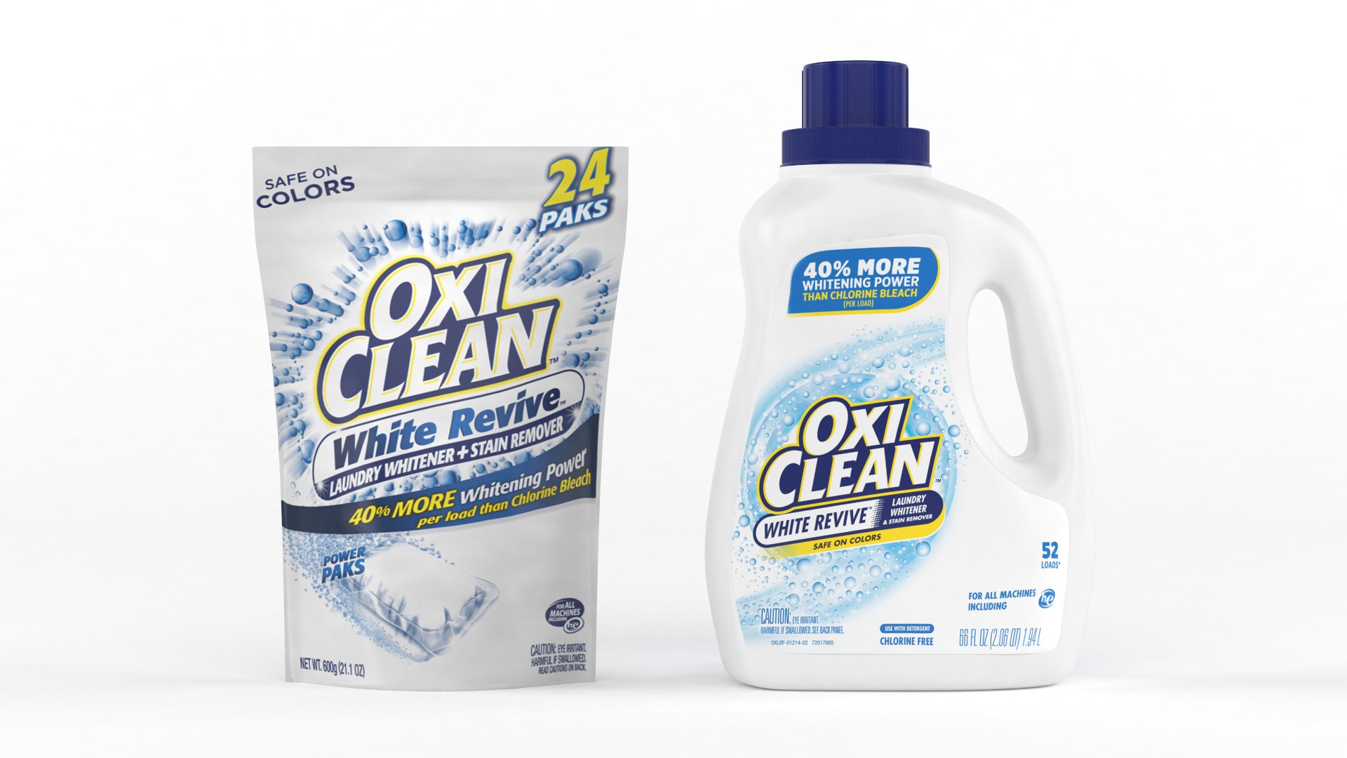 Oxiclean Laundry Whitener + Stain Remover, White Revive, Power Paks - 24 paks, 600 g