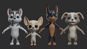 4 Dog Pack - Stylized Cartoon